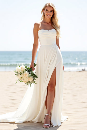 Ivory Chiffon Strapless A Line Wedding Dress